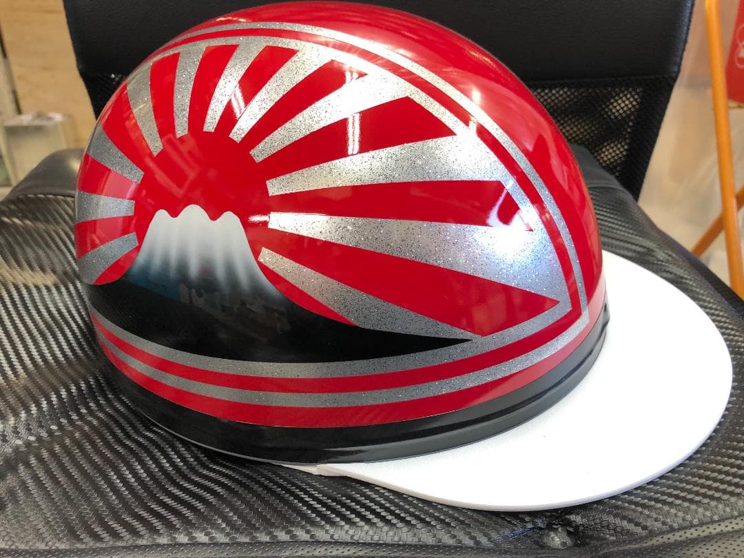 コルク半　カスタム　富士日章　三つボタン　ソリッドレッドシルバー　ラメ