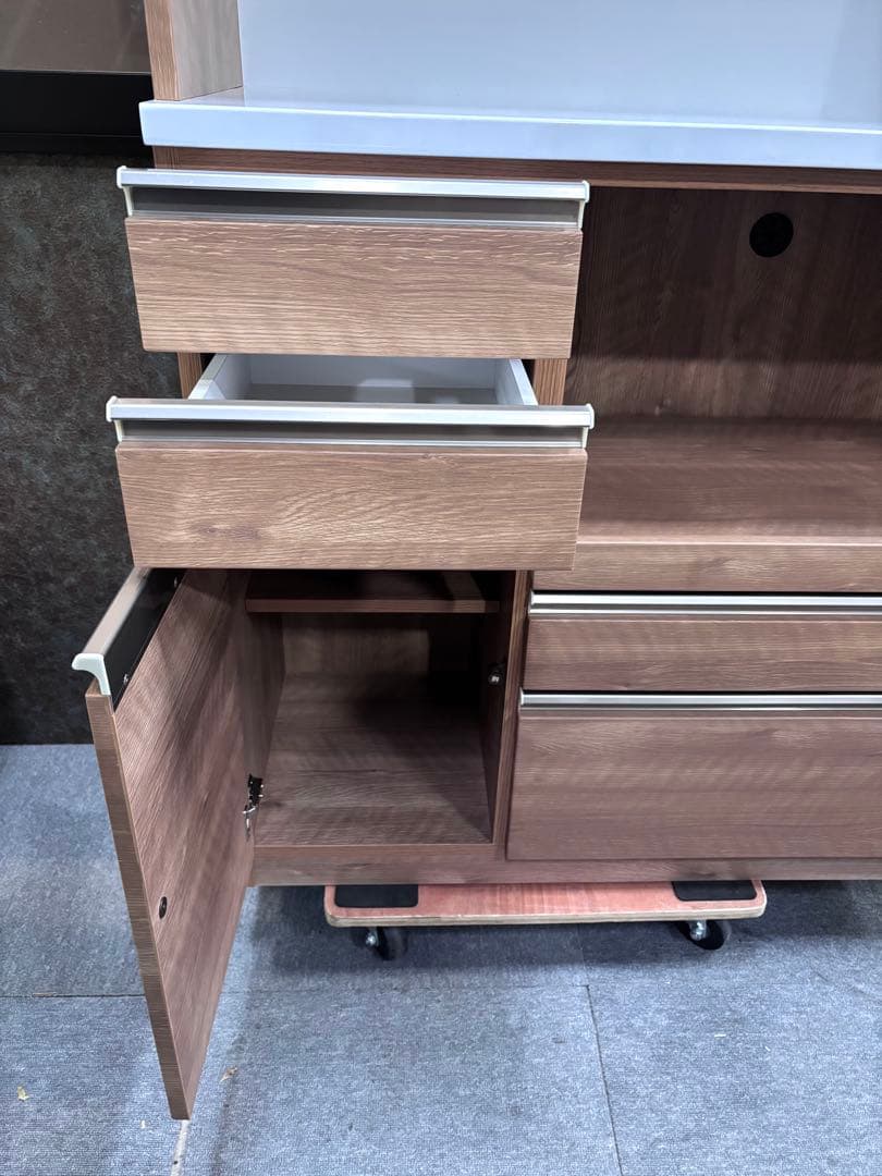 木目調 食器棚 ガラス扉 キッチンボード　美品