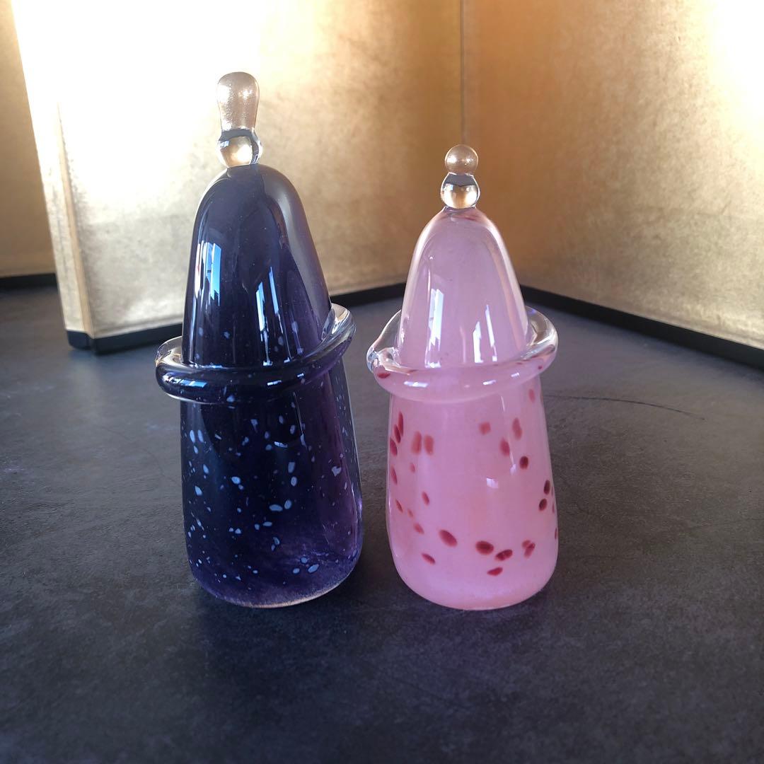 ⑨おひなさま　ガラスのお雛様　紫とピンク