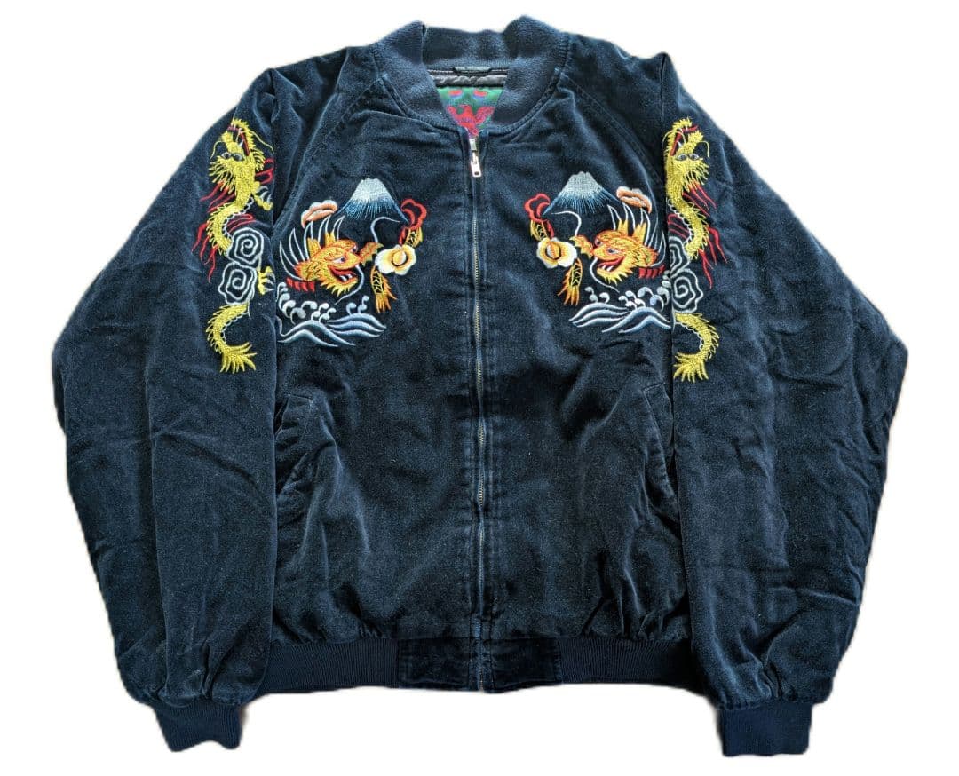 ヴィンテージ 別珍 スカジャン 90s 龍 日本地図 スーベニア