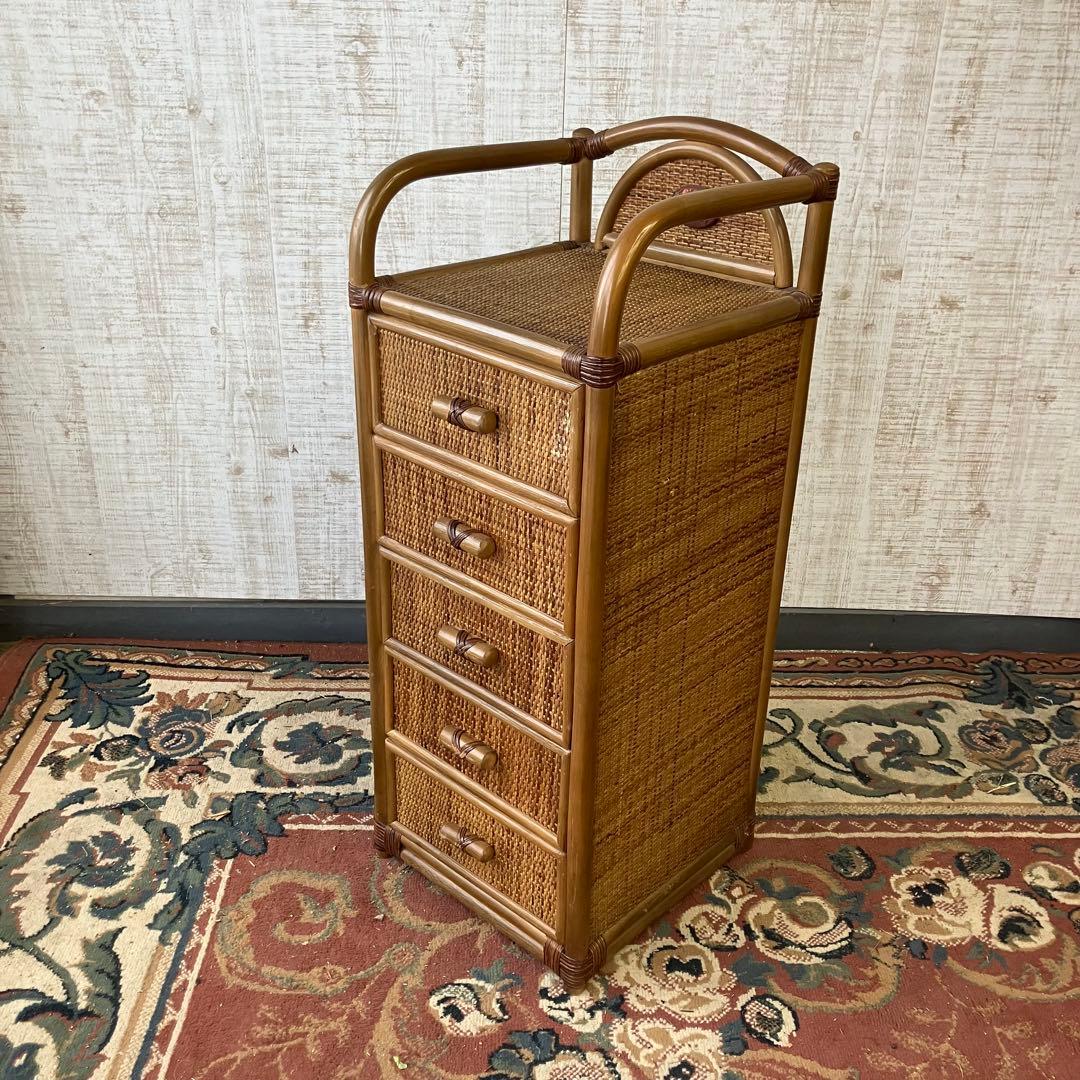 昭和レトロ ラタンチェスト 5段収納サニタリーラック 引き出しタンス 箪笥