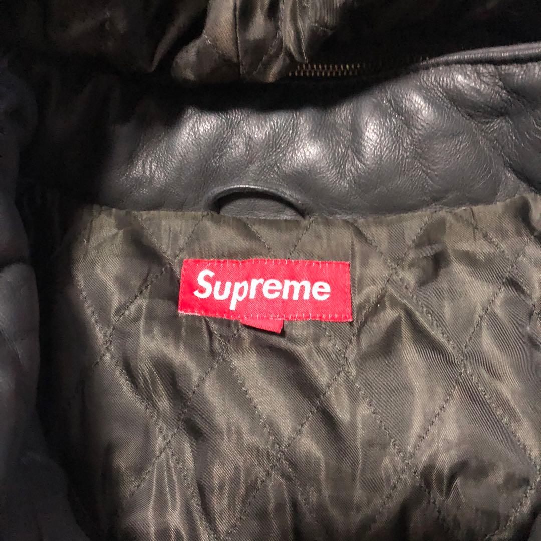 10FW SUPREME シュプリーム レザージャケット ダウン フード グレー
