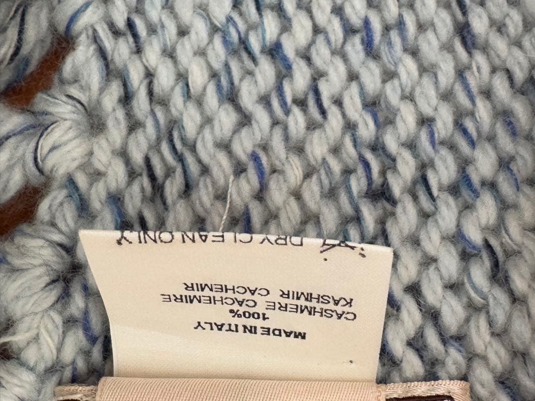 新品未使用/HERMES カシミヤ100% マフラー 水色系 フリンジ付き