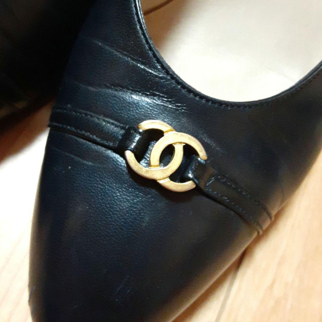 値下げCHANEL ブラック ポインテッドトゥパンプス