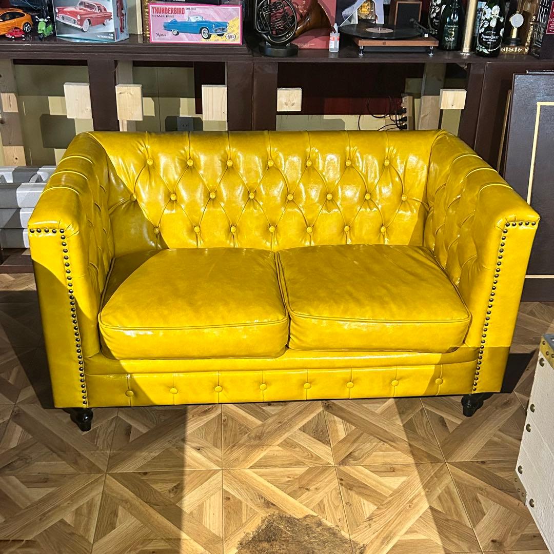 イエロー レザー風 応接ソファ