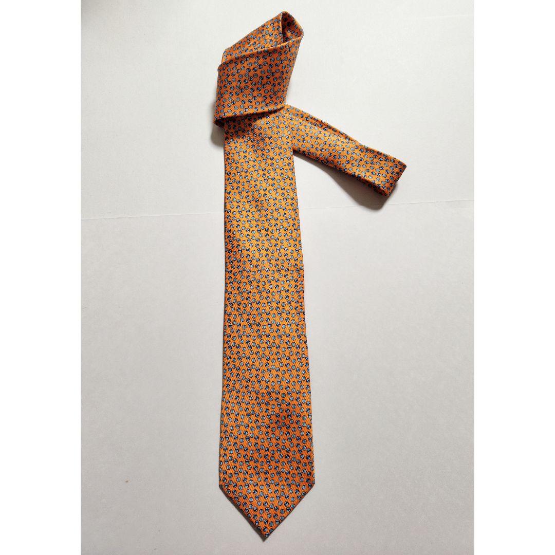 HERMES シルクツイル ネクタイ オレンジ 柄