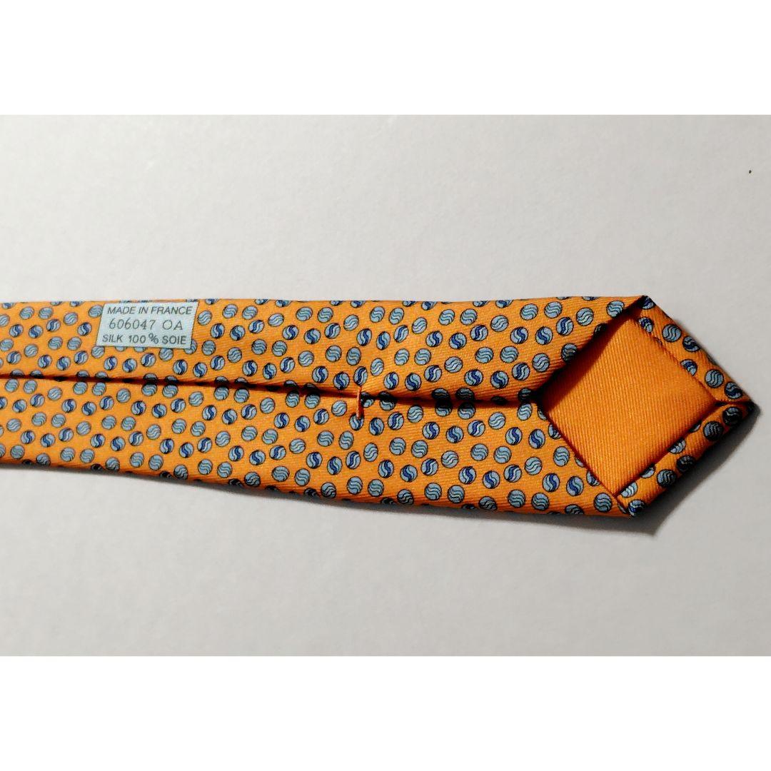 HERMES シルクツイル ネクタイ オレンジ 柄