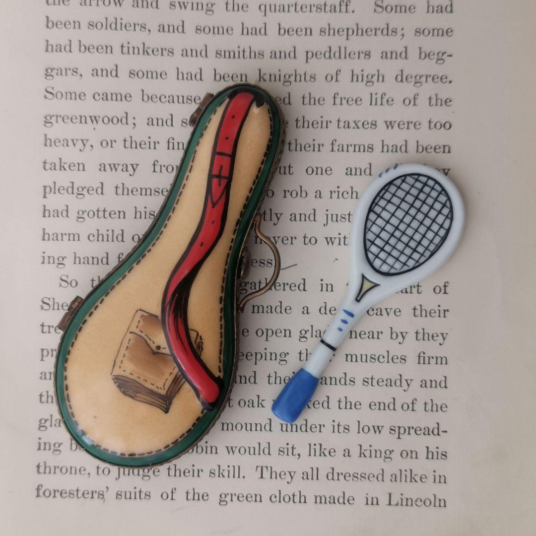 限定製産リモージュボックス　テニスラケット＆ケース　ミニチュア　フランス製　陶器