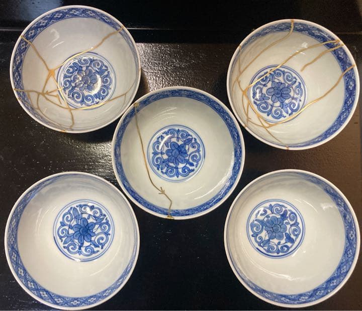 【真作保証】【5客】矢口永寿 九谷焼 松琴亭模 金襴手 唐獅子 向附【金継有】