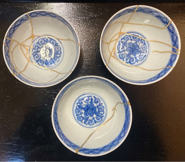 【真作保証】【5客】矢口永寿 九谷焼 松琴亭模 金襴手 唐獅子 向附【金継有】