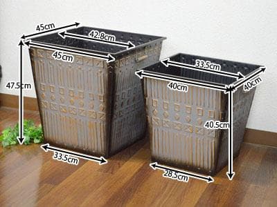 角 大型 バスケット ブリキ バケツ プランター 植木鉢 収納 小物収納 持ち手