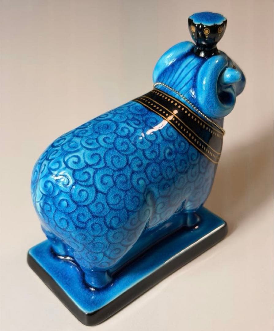 #美濃焼 幸兵衛窯 エジプト神 九栄神　クヌム　羊 青釉 オーナメント　S-1