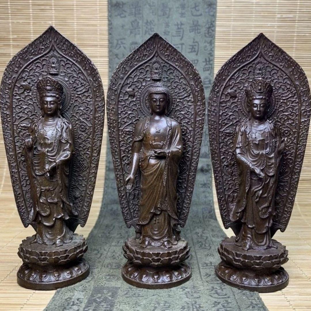 仏教美術 三聖仏 西方三聖仏像 小仏像 銅製 銅器