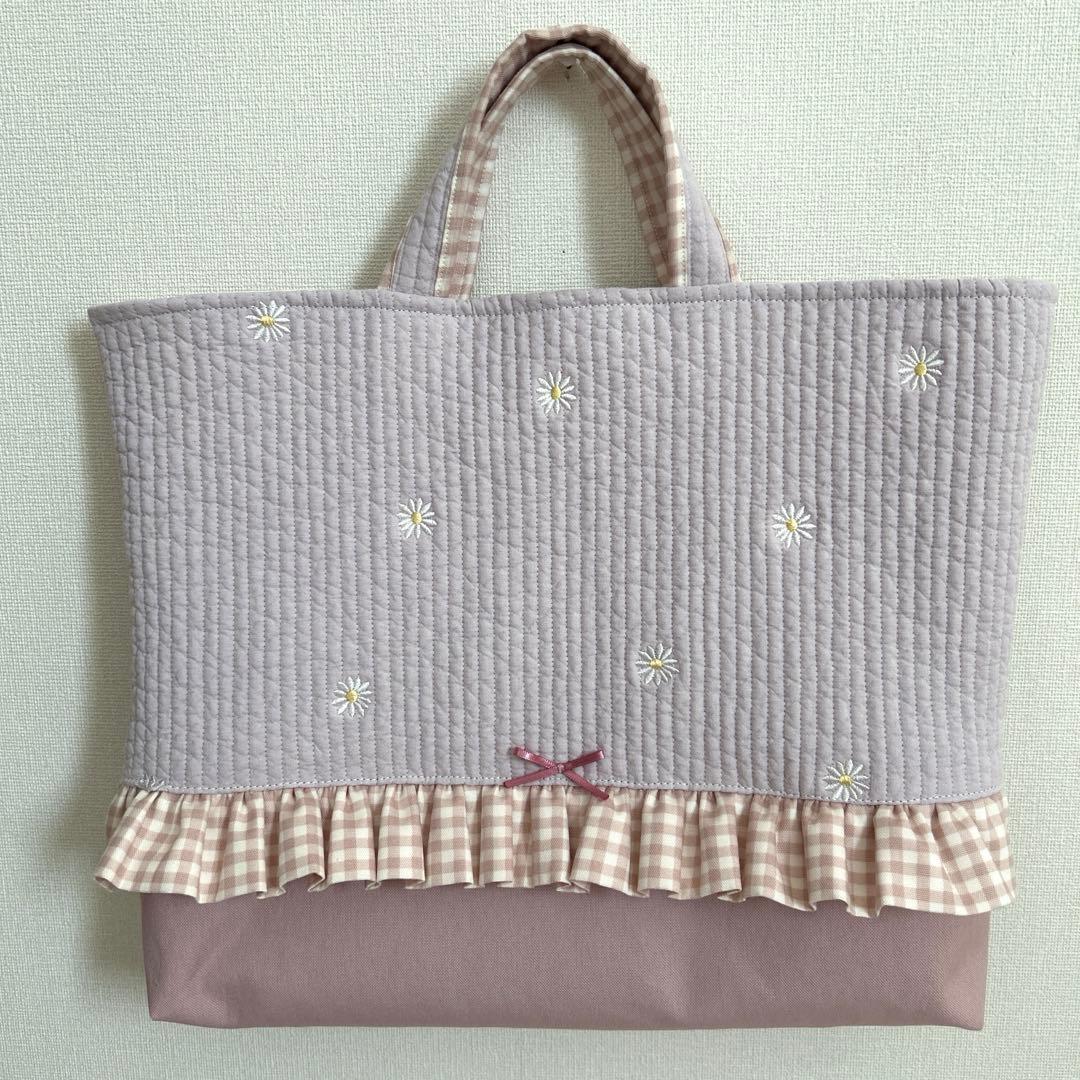 入園入学3点セット　【マーガレットヌビ×くすみピンク】　女の子　レッスンバッグ