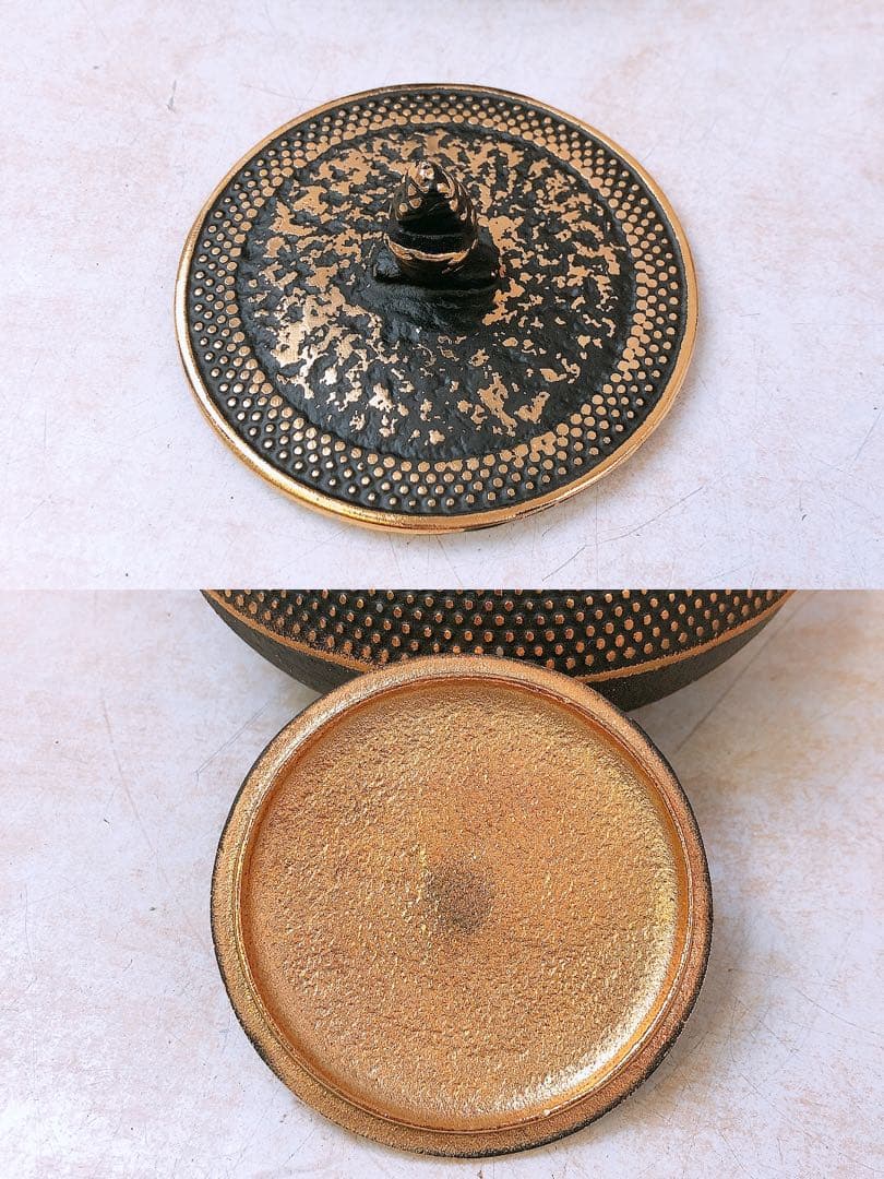 デ*ォ様 【レトロ】南部鉄器 美濃華林作 鉄瓶 純金着 日本茶用品 茶器 伝統工