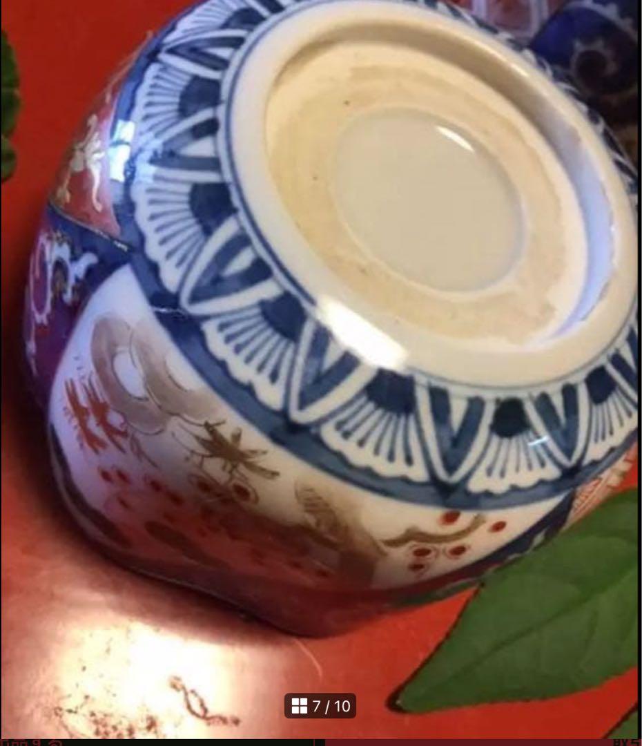 A1057古伊万里　最上手　染錦手　逆蛸唐草　松竹梅　波縁形鉢　向付　1客