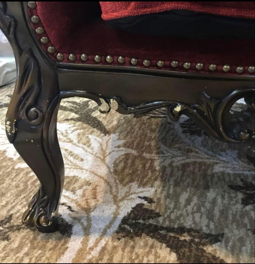 【アデム】SYMPHONY ロココスタイルソファ 赤(やや汚れ傷あり)