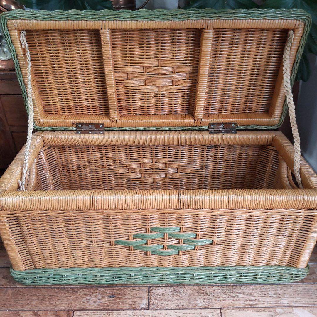 【ラタンの収納ボックス】籐家具 昭和レトロ 北欧 ヴィンテージ アンティーク