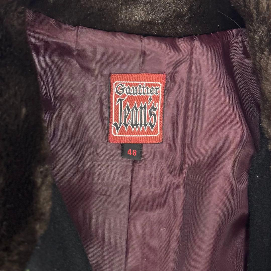 美品 ゴルチエ ジーンズ スーパーロング ファー切替 ミリタリー コート 48