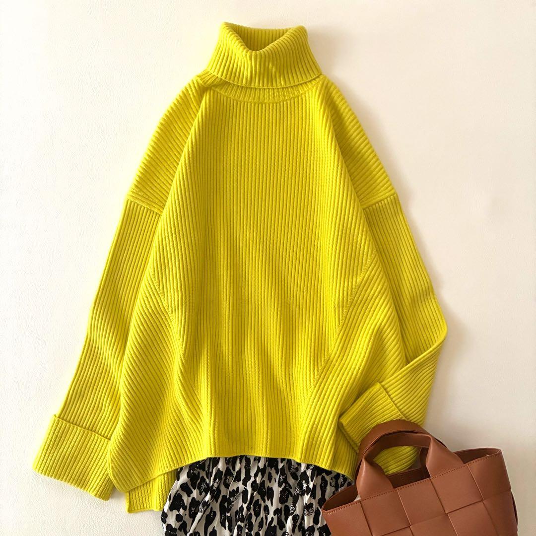 【極美品】ボールジィ　オーバーサイズリブタートルニット　ウール生地　イエロー