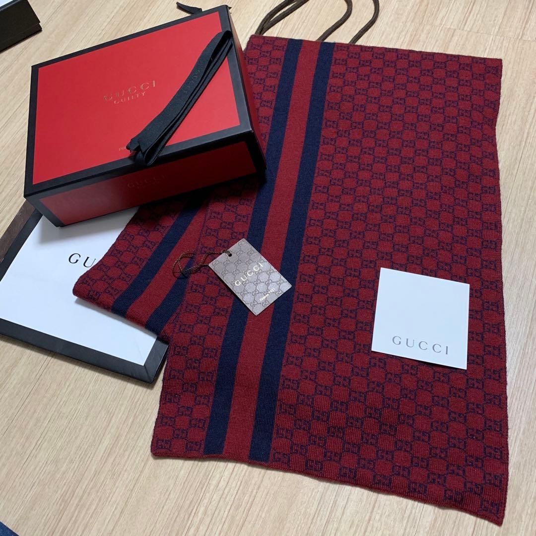新品✨GUCCIマフラー❗️箱紙袋セット　グッチマフラー　赤　レッド　高級
