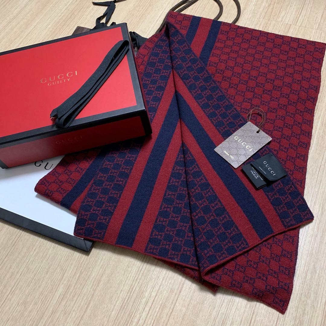 新品✨GUCCIマフラー❗️箱紙袋セット　グッチマフラー　赤　レッド　高級