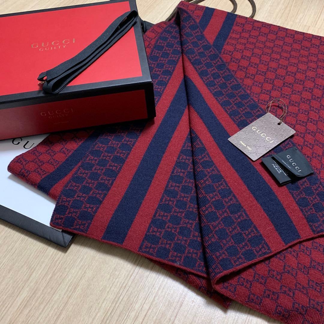 新品✨GUCCIマフラー❗️箱紙袋セット　グッチマフラー　赤　レッド　高級