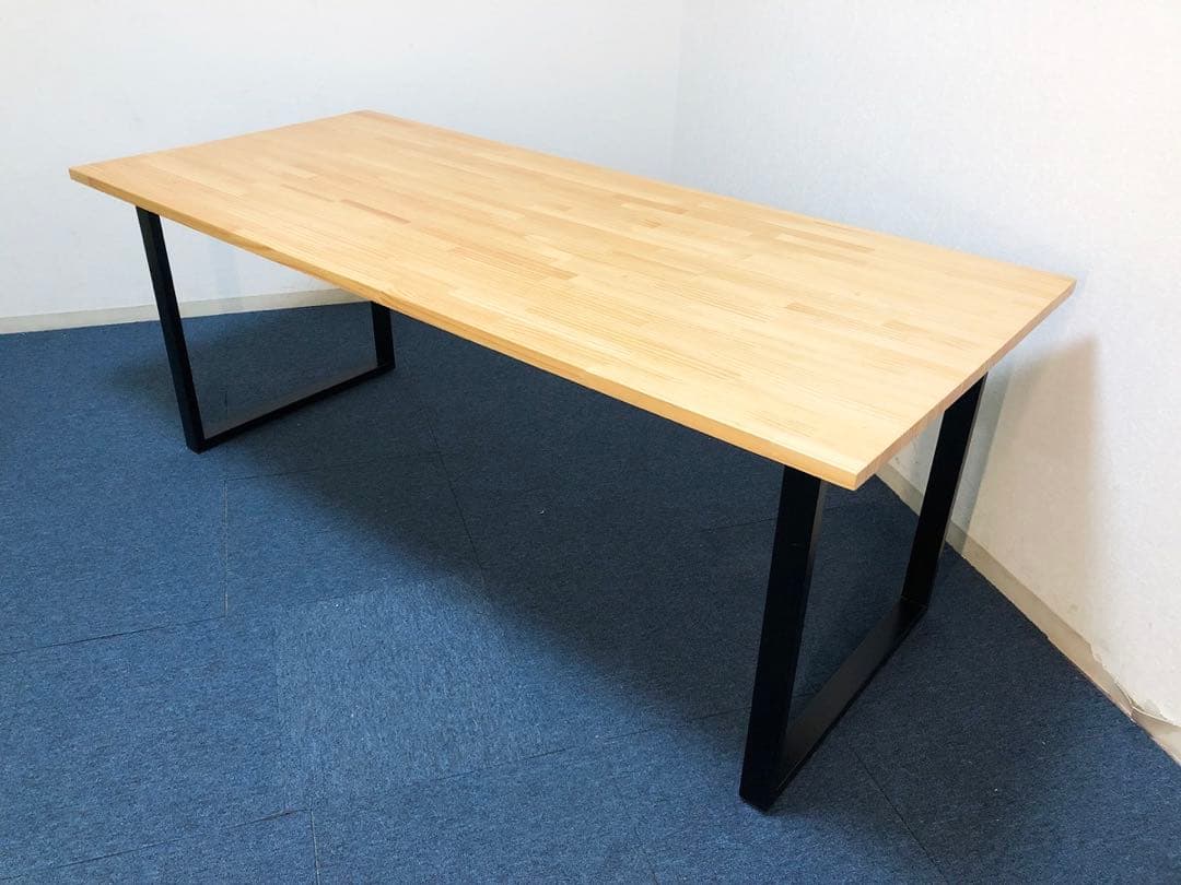 北欧カントリー風ダイニングテーブル 天然木パイン集成材 アイアン脚部仕様