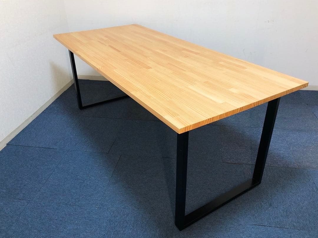 北欧カントリー風ダイニングテーブル 天然木パイン集成材 アイアン脚部仕様