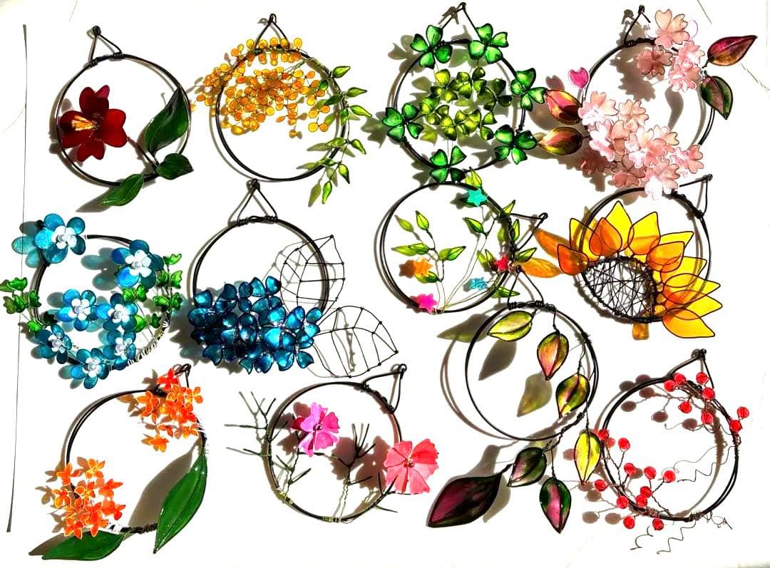 ミニリース12点セット　ワイヤークラフト　ディップアート　壁飾り　インテリア