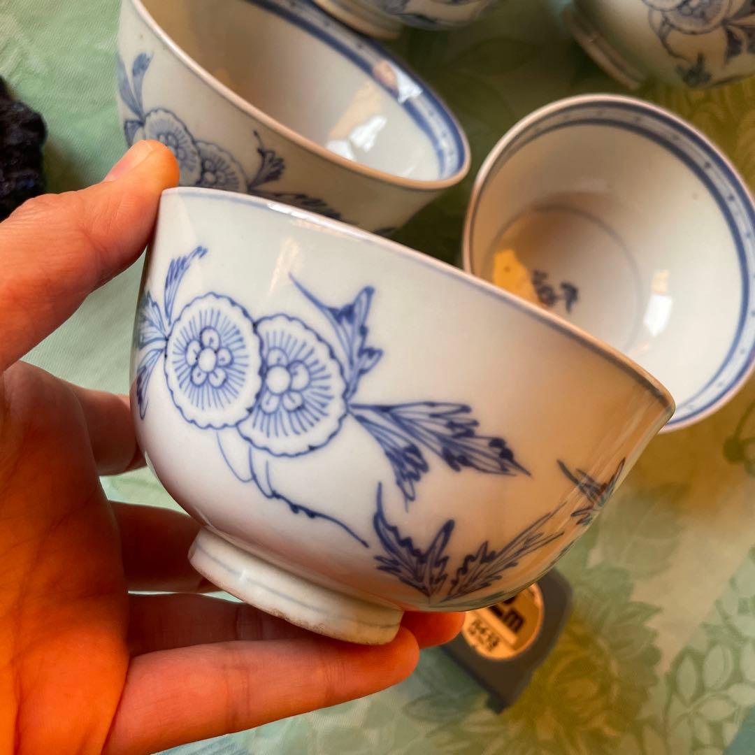 古伊万里　染付　蓋付飯茶碗　5客