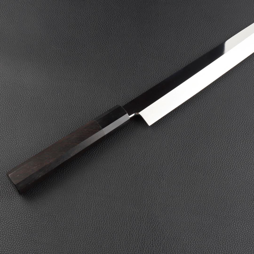 11162鏡面仕上げ 切付包丁 尺 刃は究極の切れ味 刺身包丁 黒檀黒水牛八角柄