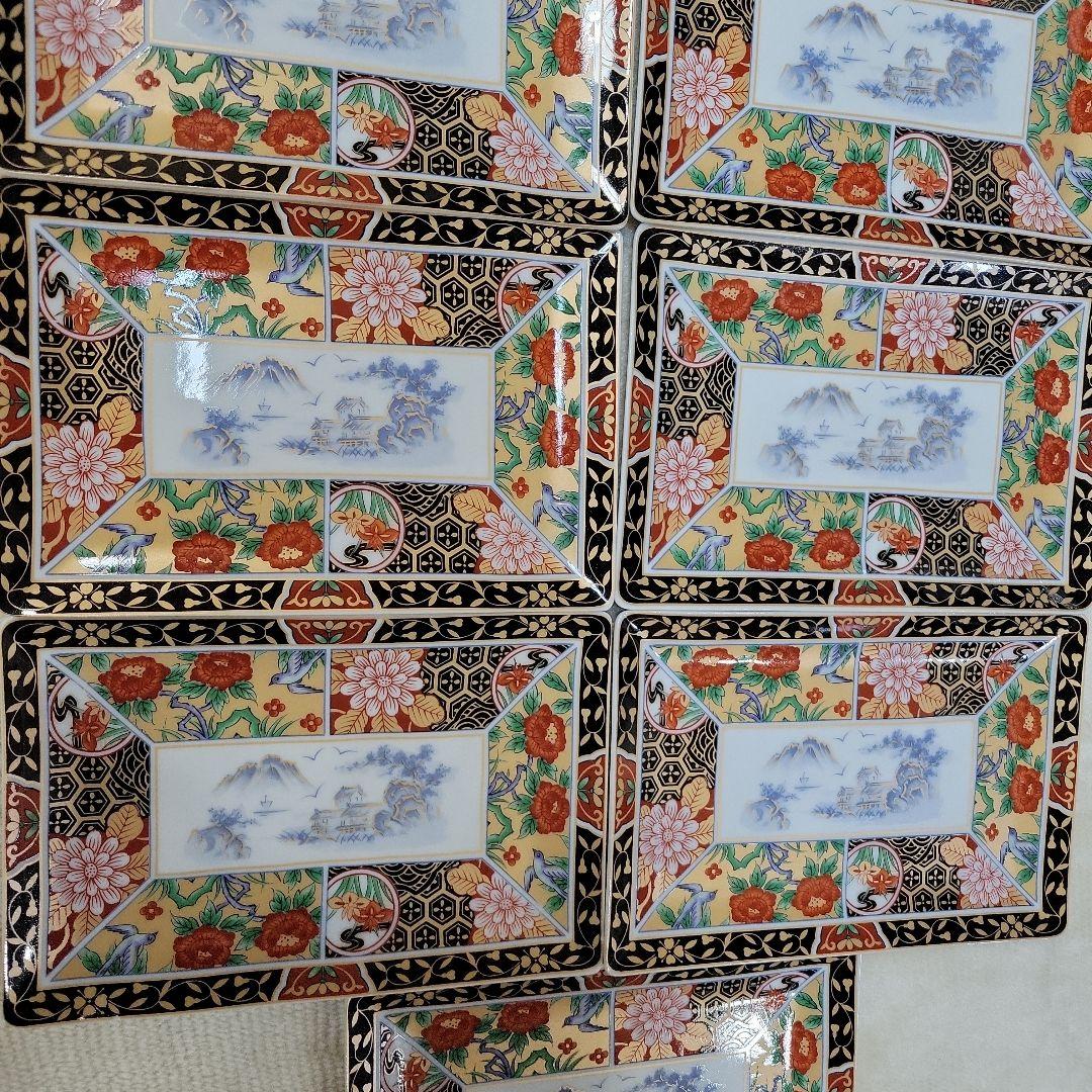 有田焼　弥生窯　角皿　金彩色絵　7枚セット　古伊万里　色絵　丸紋　銘々皿