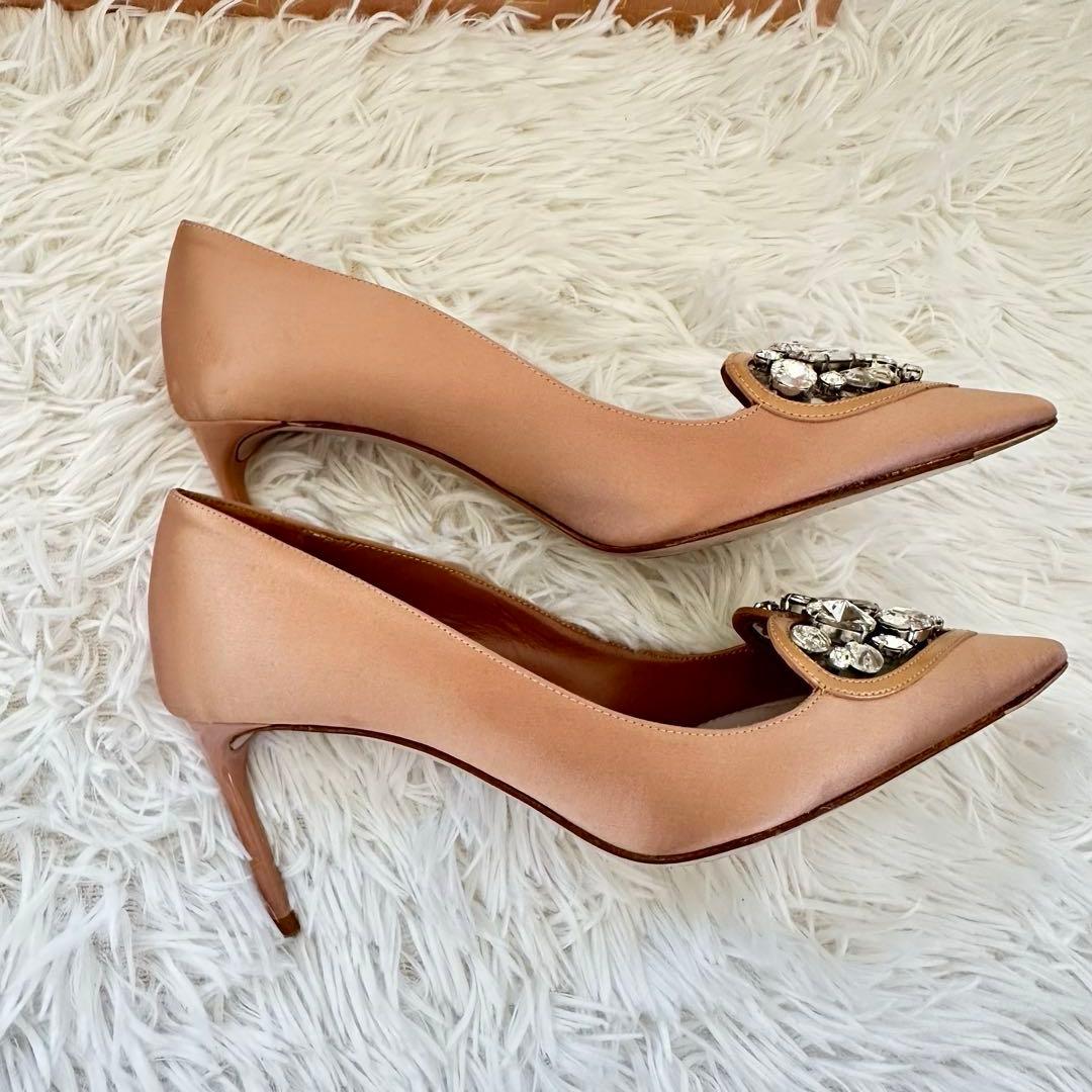 【美品】ミュウミュウ miumiu ハート　ビジュー　ピンク パンプス35