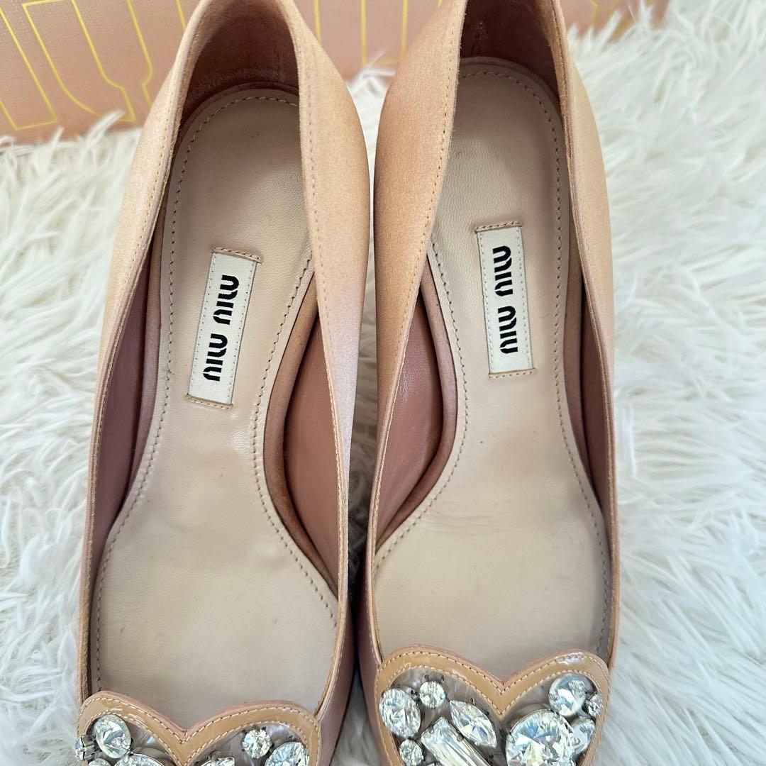 【美品】ミュウミュウ miumiu ハート　ビジュー　ピンク パンプス35
