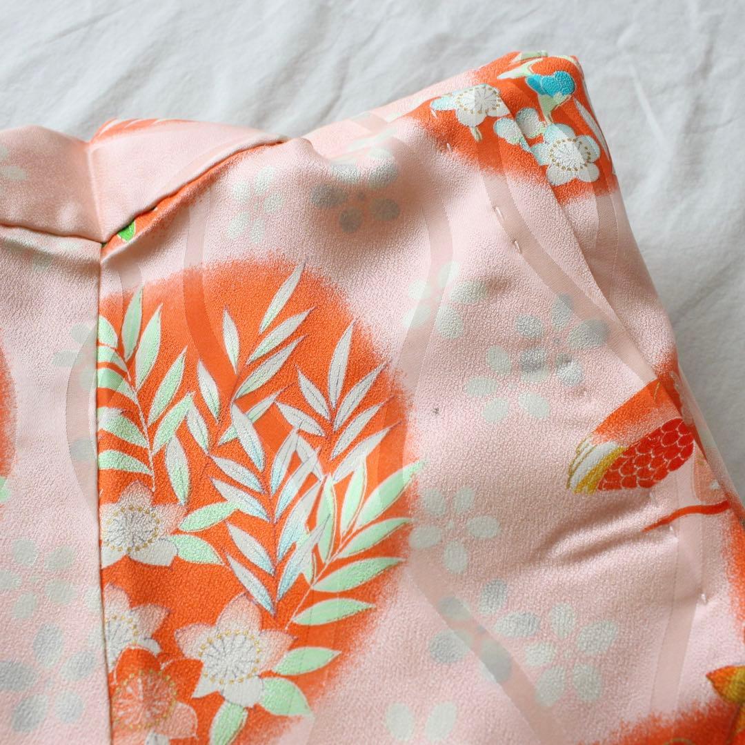 七五三 7歳 女の子 子供 正絹 ピンク 着物 つくり帯 セット