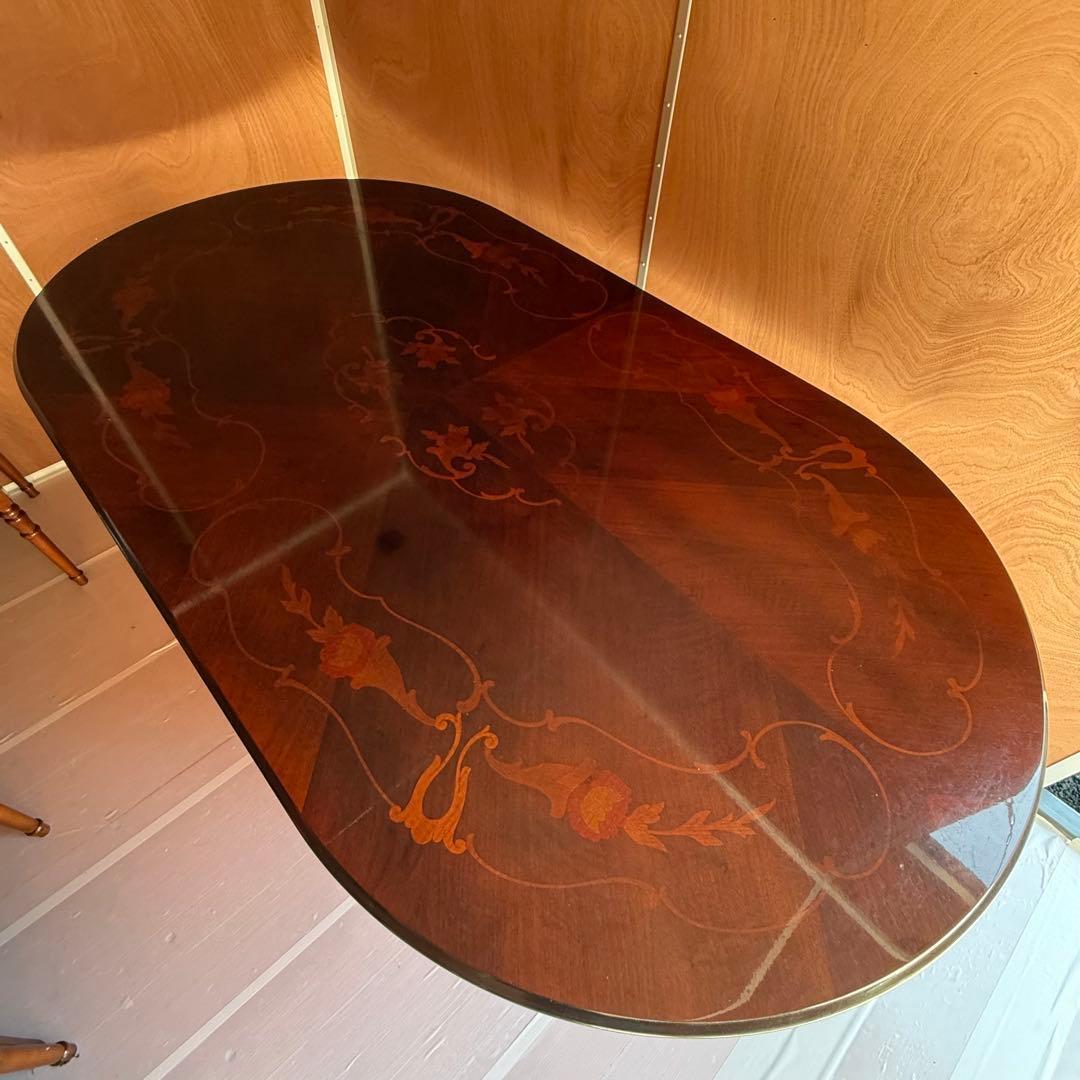 イタリア製 象嵌 猫脚ダイニングテーブル 楕円　約198cm