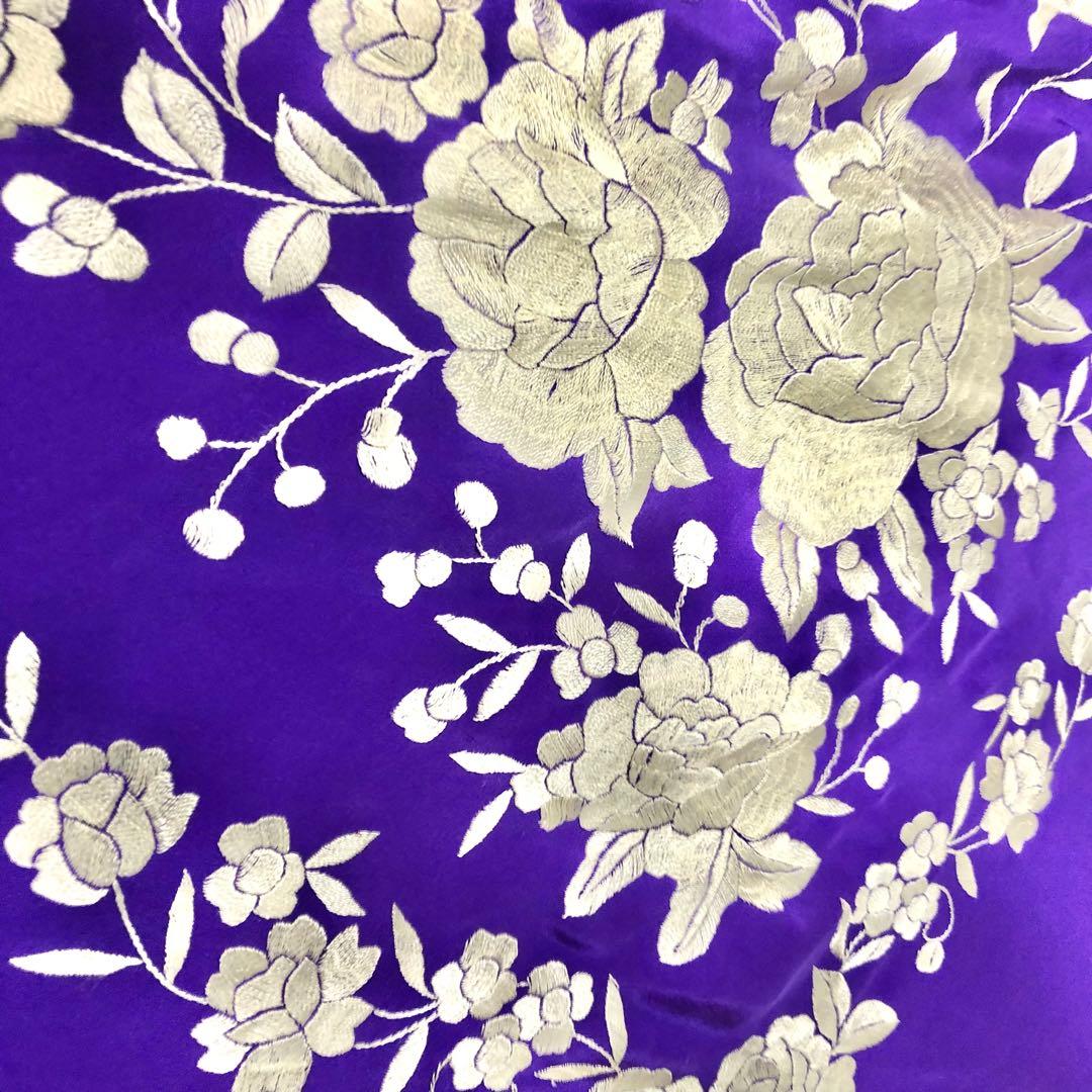 スペイン直輸入★1点物ボルダドスフォロンダ★シルクマントン140cm紫アイボリー