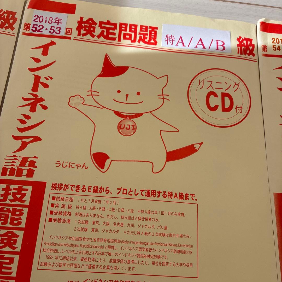 インドネシア語検定　過去問　特A/A/B級 問題集 CD付　12回 6年分
