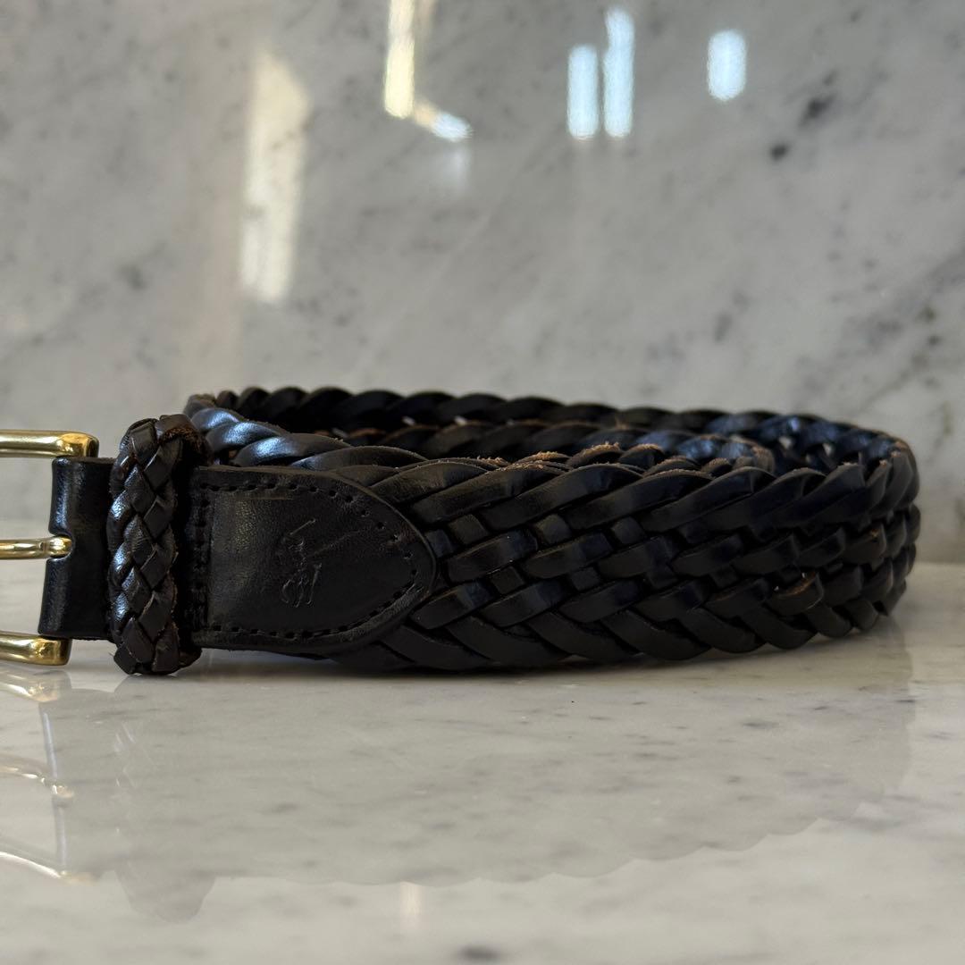 ポロラルフローレン ベルト メッシュ イントレチャート 編み込み 本革