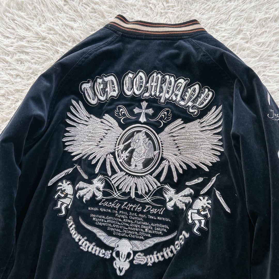 XLサイズ テッドマン　スカジャン　リバーシブル　ベロア　USA製　サテン　刺繍