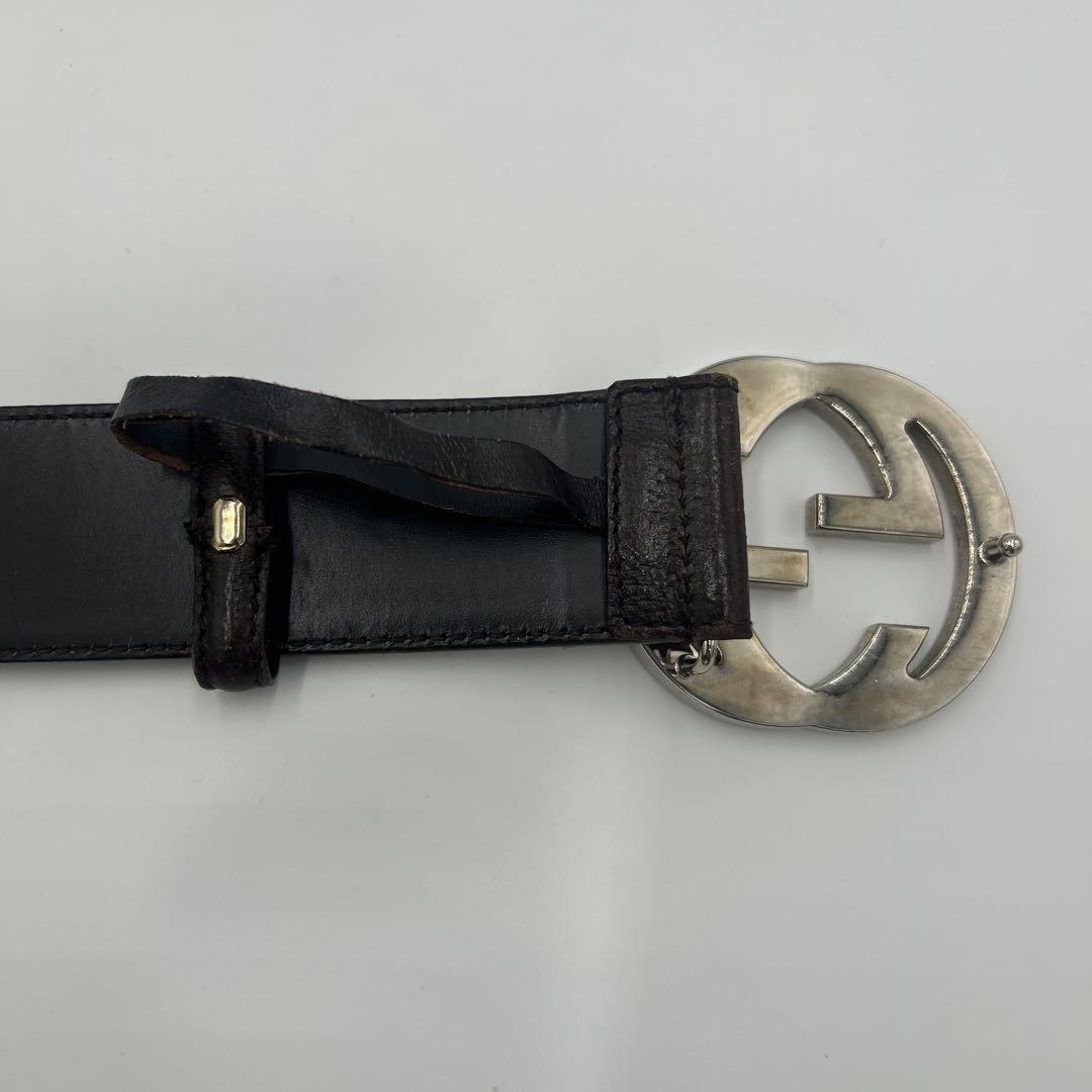 GUCCI インターロッキグ　GG シェリーライン　ベルト　レザー　ロゴ　茶色