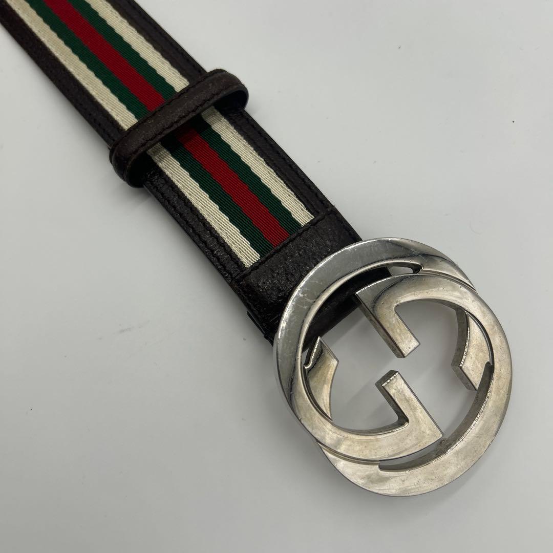 GUCCI インターロッキグ　GG シェリーライン　ベルト　レザー　ロゴ　茶色
