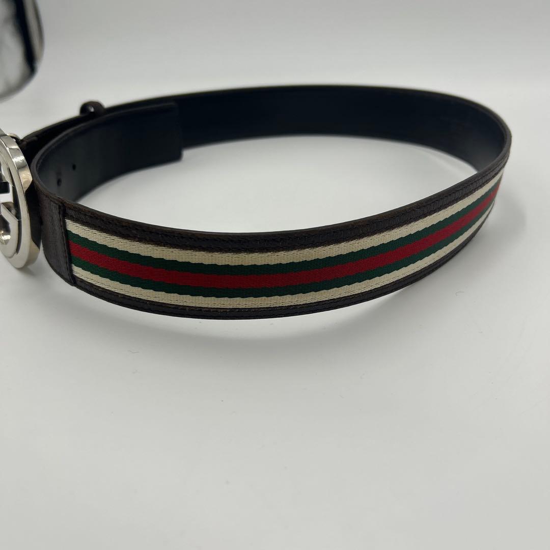 GUCCI インターロッキグ　GG シェリーライン　ベルト　レザー　ロゴ　茶色