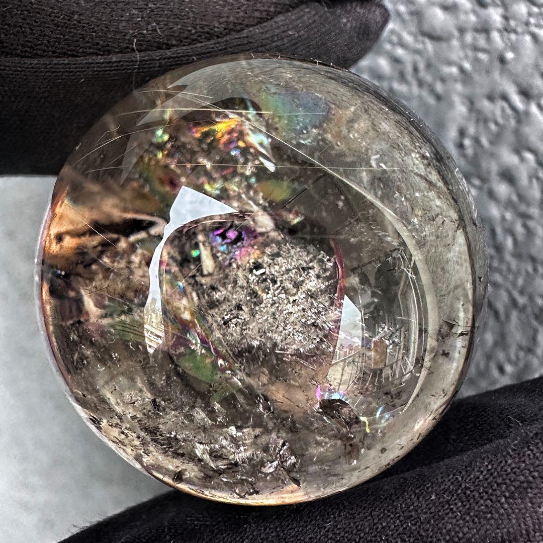 金運最強✴️レインボー☆スモーキーチルクォーツ丸玉パワーストーンスフィアA1252