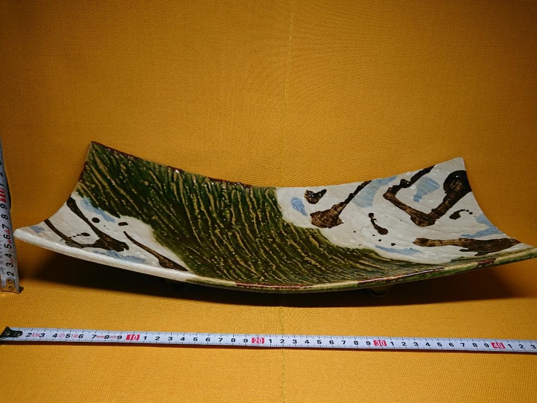 【美品】板皿　長皿　角皿　陶器　置物　インテリア　工芸品　美術品　A3157
