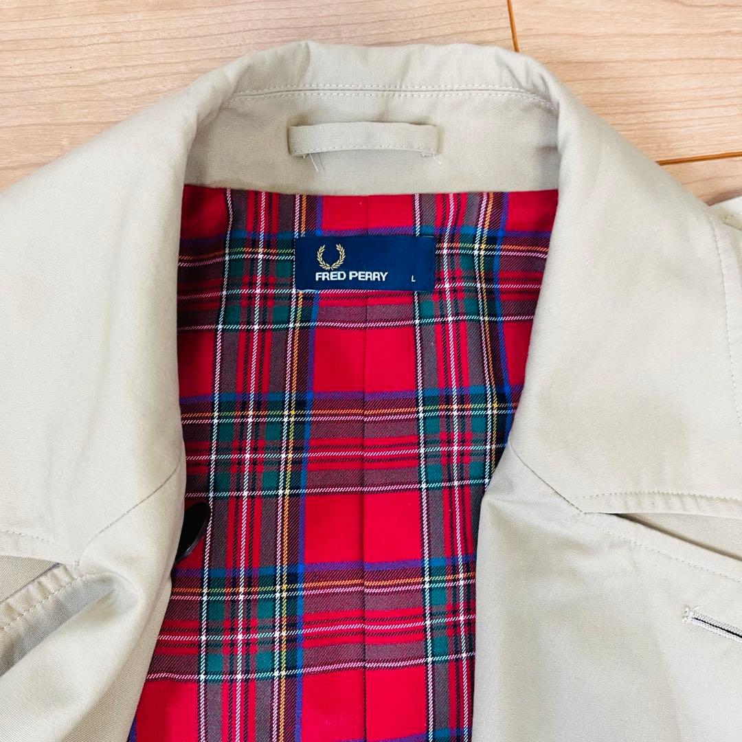 Fred Perry 赤チェック　トレンチコート　ロングコート