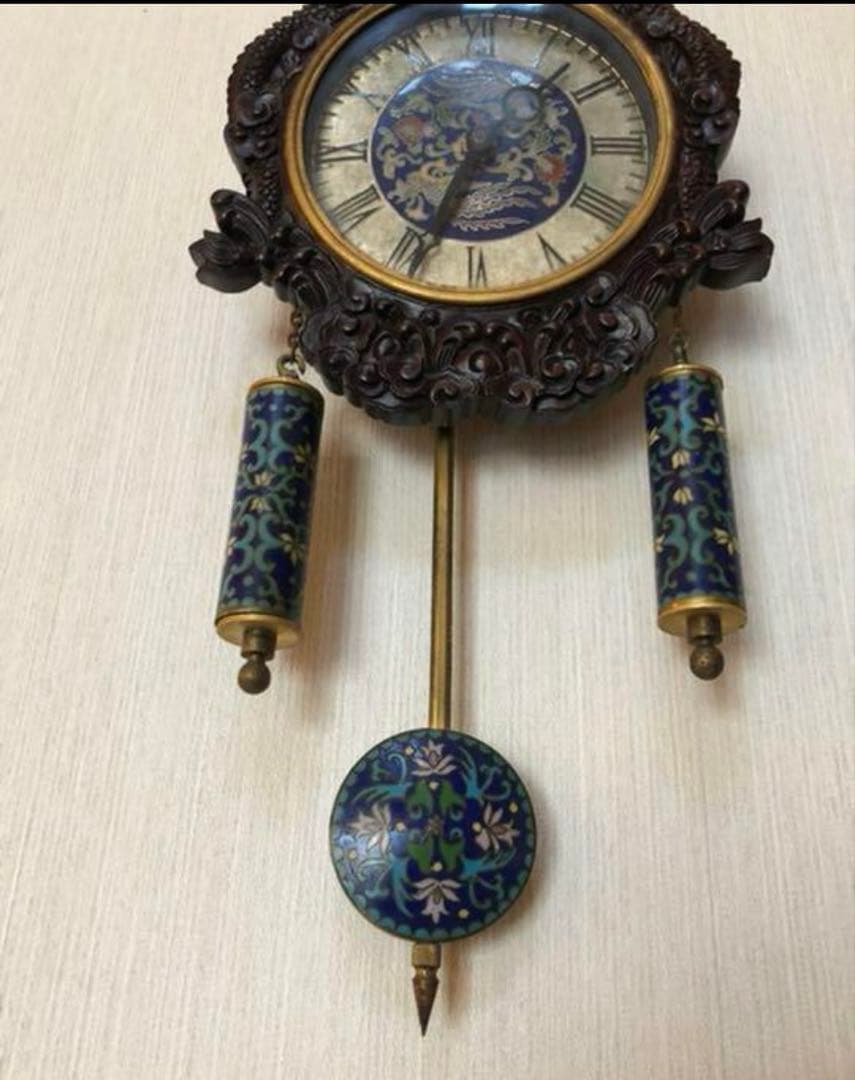 中国　景泰藍　壁掛け時計　工芸品　年代物