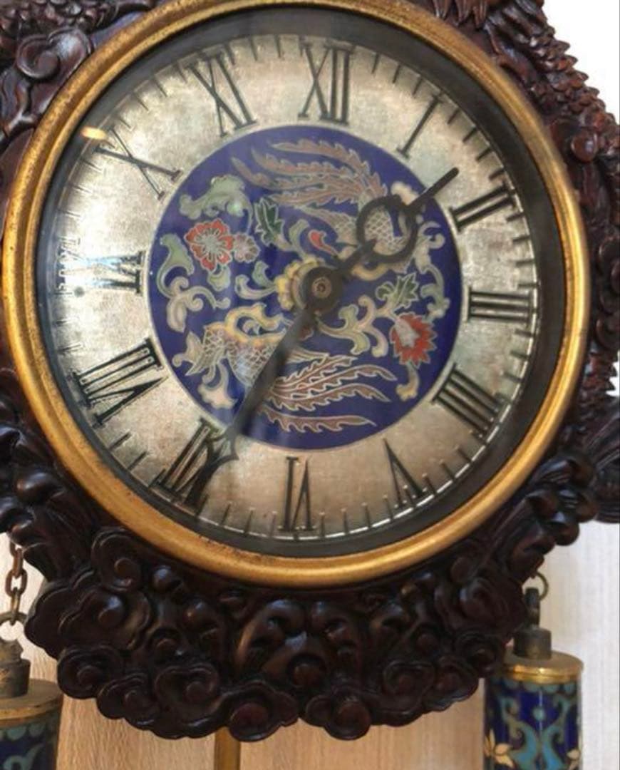 中国　景泰藍　壁掛け時計　工芸品　年代物