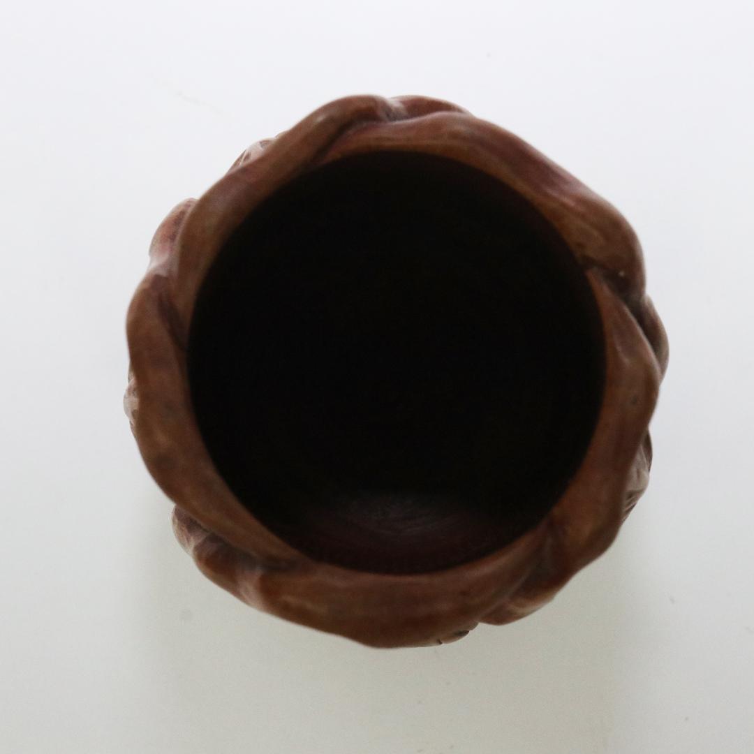 木彫　木前 造　黄楊木　茶巾筒　籠形　煎茶道具